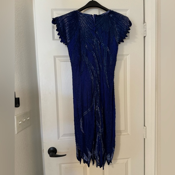 Vintage Nagpal New York embellished beaded silk blue dress, Size M - Picture 3 of 5